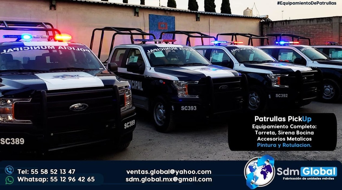 VENTA DE PATRULLAS fabricacion fabricante conversion equipamiento de todo tipo de patrullas ambulancias unidades moviles medicas especiales gruas de plataforma rescate, salvamento, camiones de basura, recolectores, compactadores, fabrica provedores de equipo accesorios luces para ambulancias patrullas sdm global mexico 